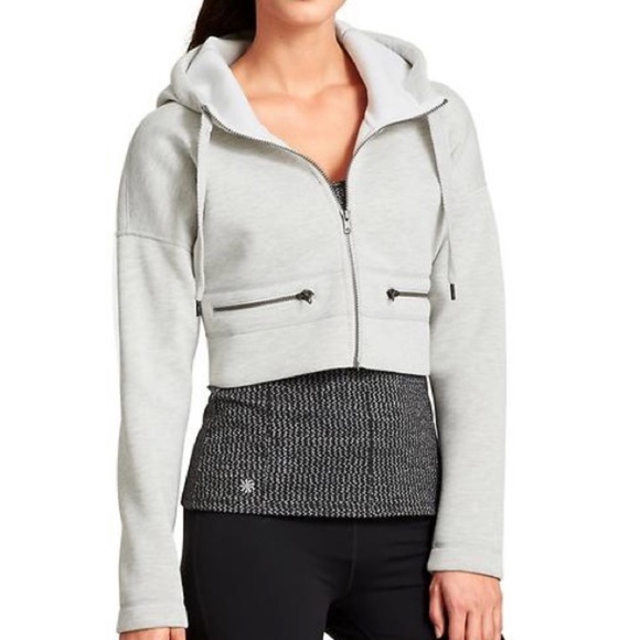 Athleta Tops - Athleta Fuse Cropped Jacket Hoodie Gray